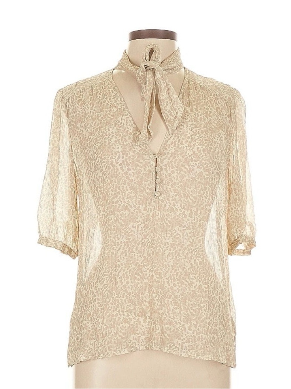 PAIGE Cream Tie-Neck Semi-Sheer Blouse